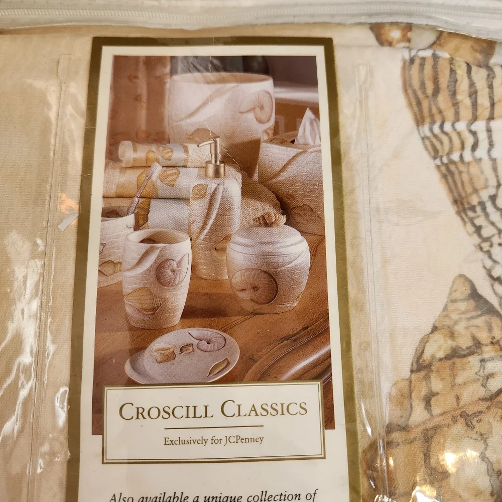 Vintage Y2K Croscill Beach Haven Shower Curtain With Shell Hooks Set